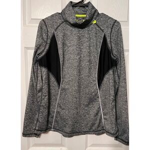 Xersion Women's Gray Heathered Long Sleeve Mock Neck Athletic Pullover Top Sz L